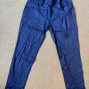 Vince Blue Paperbag Waist Trousers with D-Ring Belt